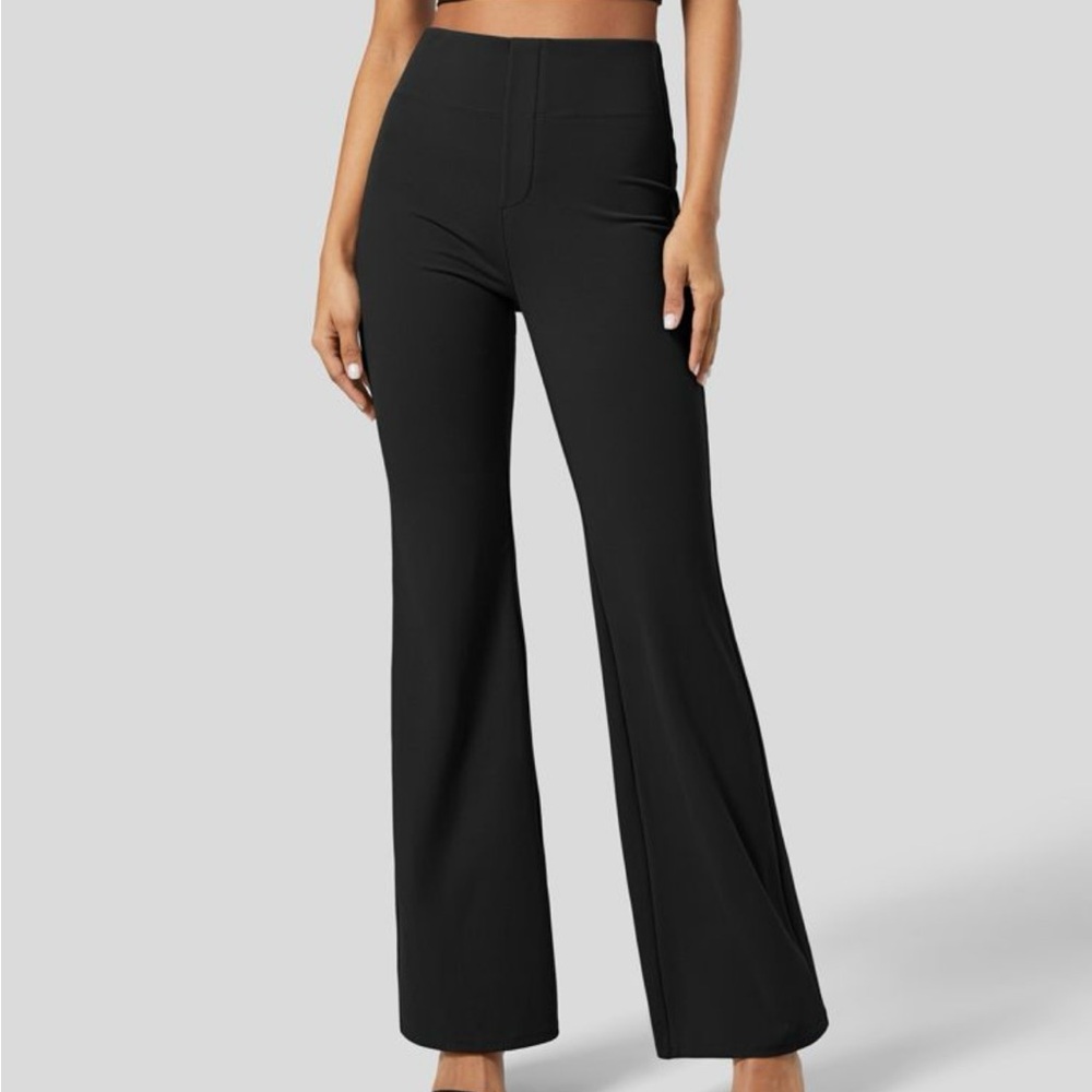 Halara High Waisted Back Side Pocket Slight Flare Work Pants in Black